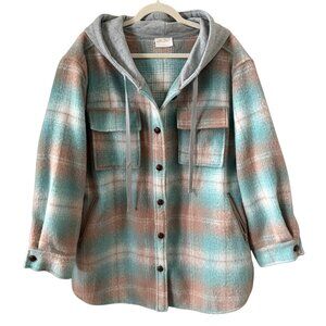 Allie Rose Hooded Plaid Shacket - Size L